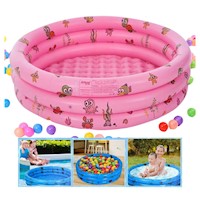 Piscina Inflable Redonda Grande Mundo Marino Con Refuerzo Rosa